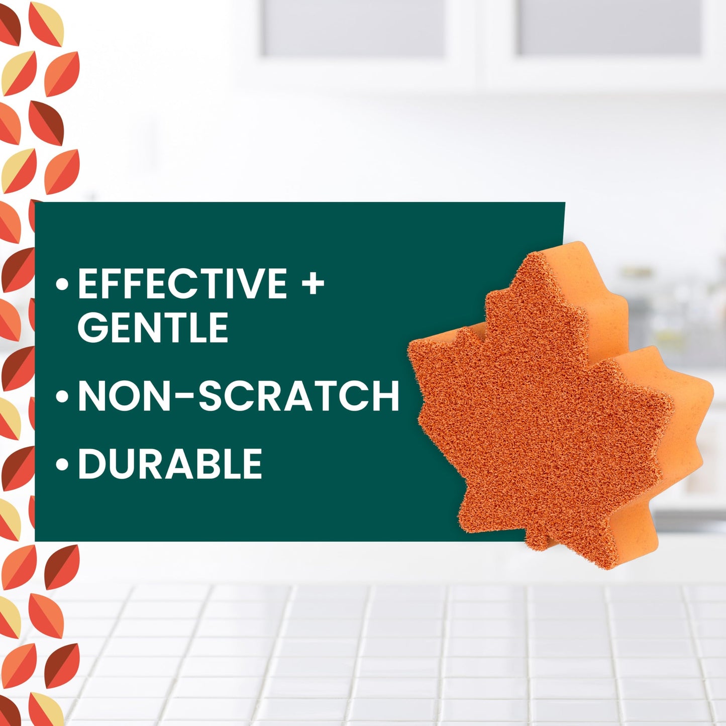 Scotch-Brite Leafy Clean Scrub Sponge, Two-Sided Kitchen Sponges for Cleaning Effectively, Leaf Shaped Dish Sponges with 100% Recycled Scrubbing