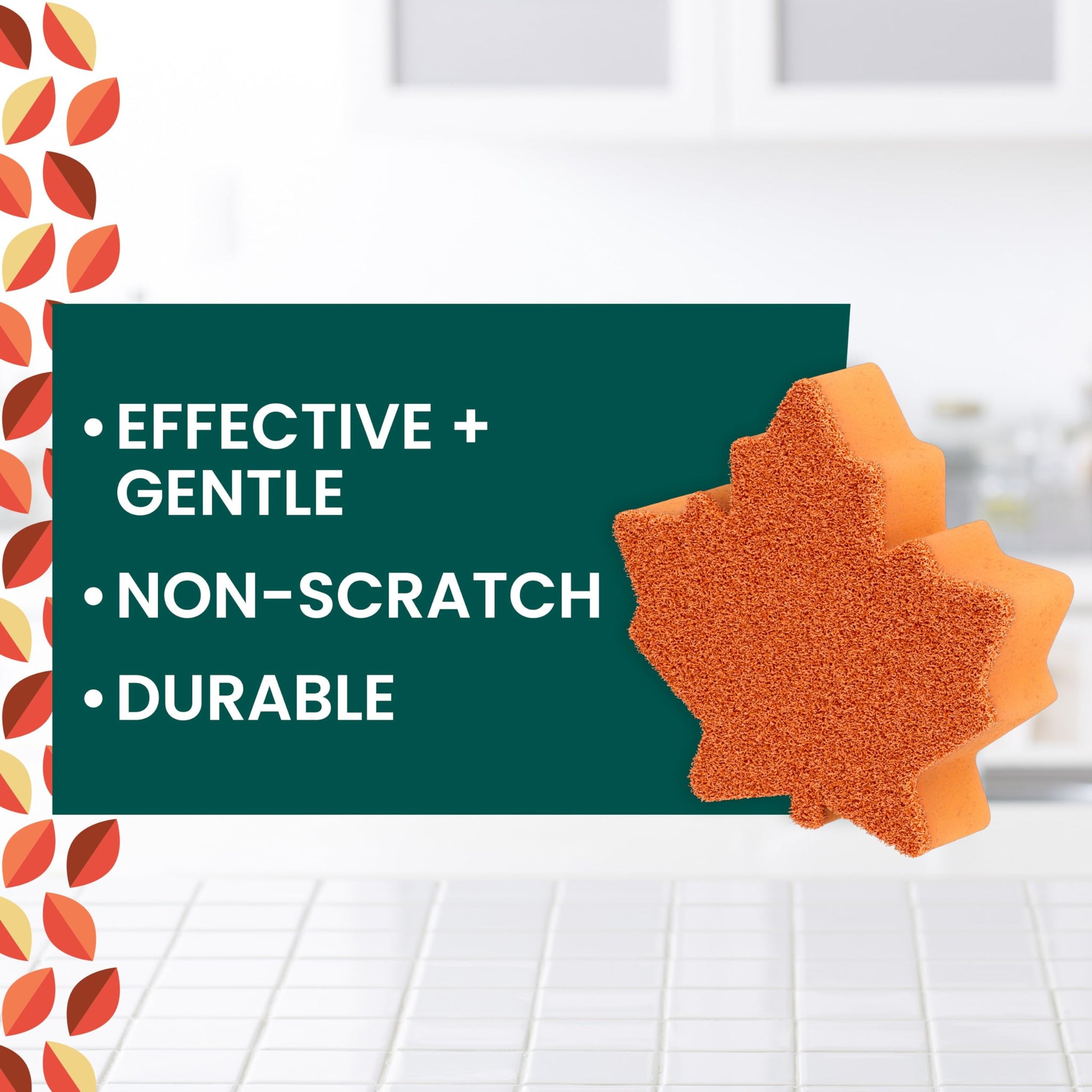 Scotch-Brite Leafy Clean Scrub Sponge, Two-Sided Kitchen Sponges for Cleaning Effectively, Leaf Shaped Dish Sponges with 100% Recycled Scrubbing