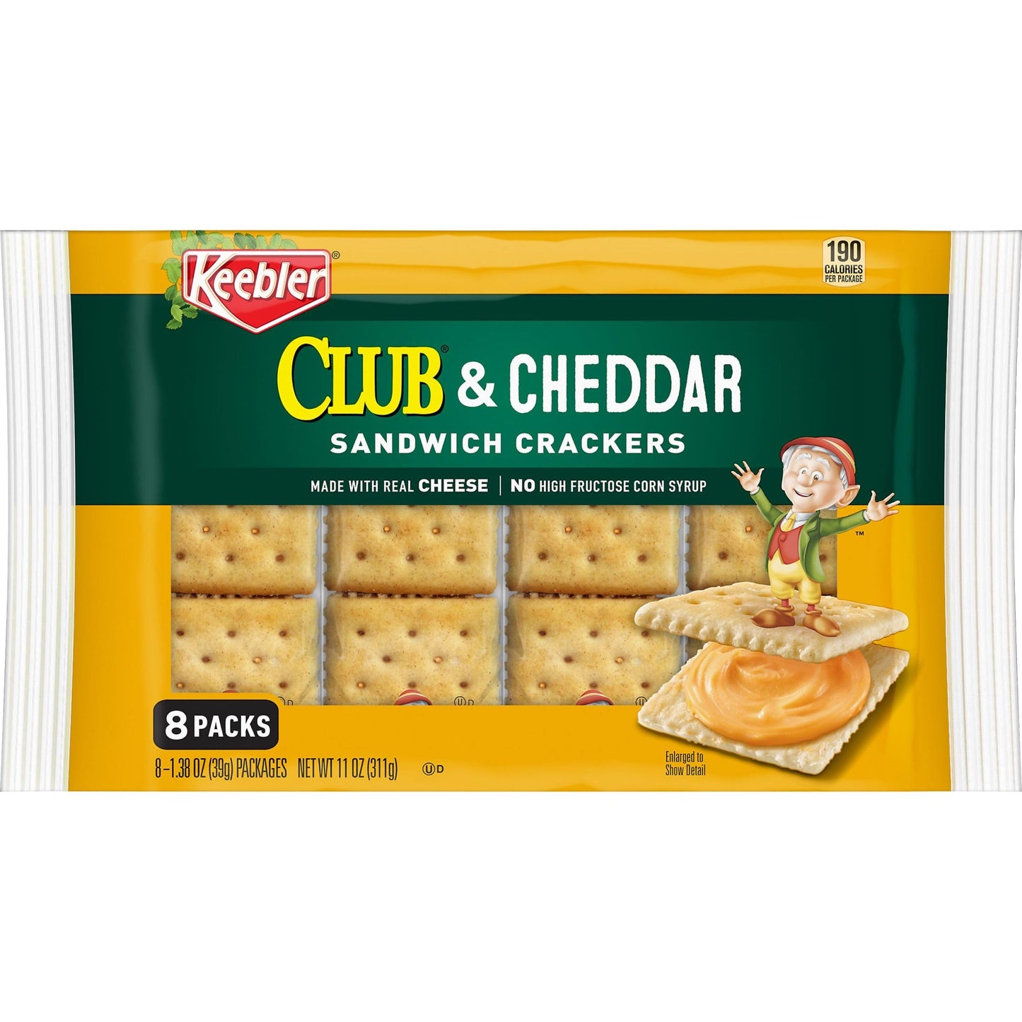 Keebler Sandwich Crackers, Lunch Snacks, Club and Cheddar, 11oz Tray (8 Packs)