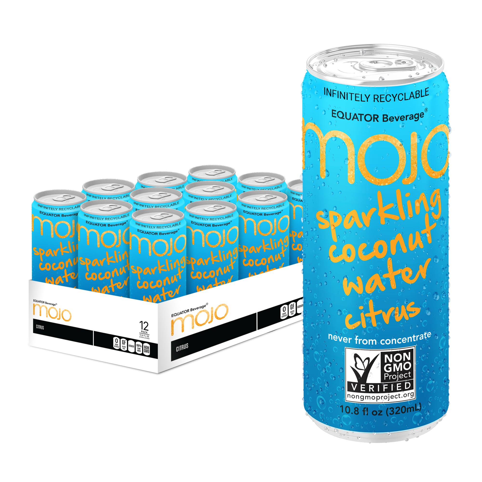 MOJO Sparkling Coconut Water Citrus | Hydration Drink & Sports Drink | Electrolytes | Vitamin B & C | Hydration Drink for Skin & Body | 10.8 Oz (Pack