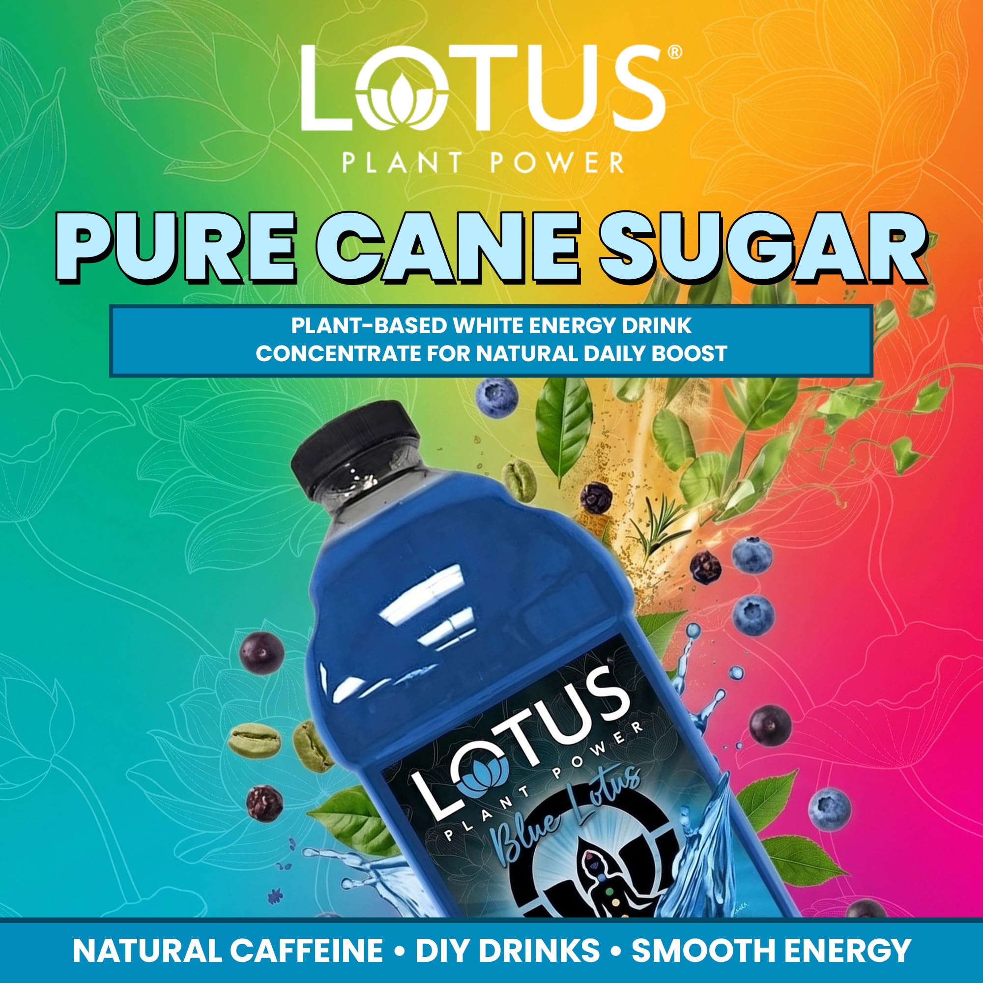 Blue Lotus Plant Power® Energy Drink Concentrate | Natural Caffeine & PP7™ Formula | Plant-Based Organic Ingredients | Organic Cane Sugar Beverage |
