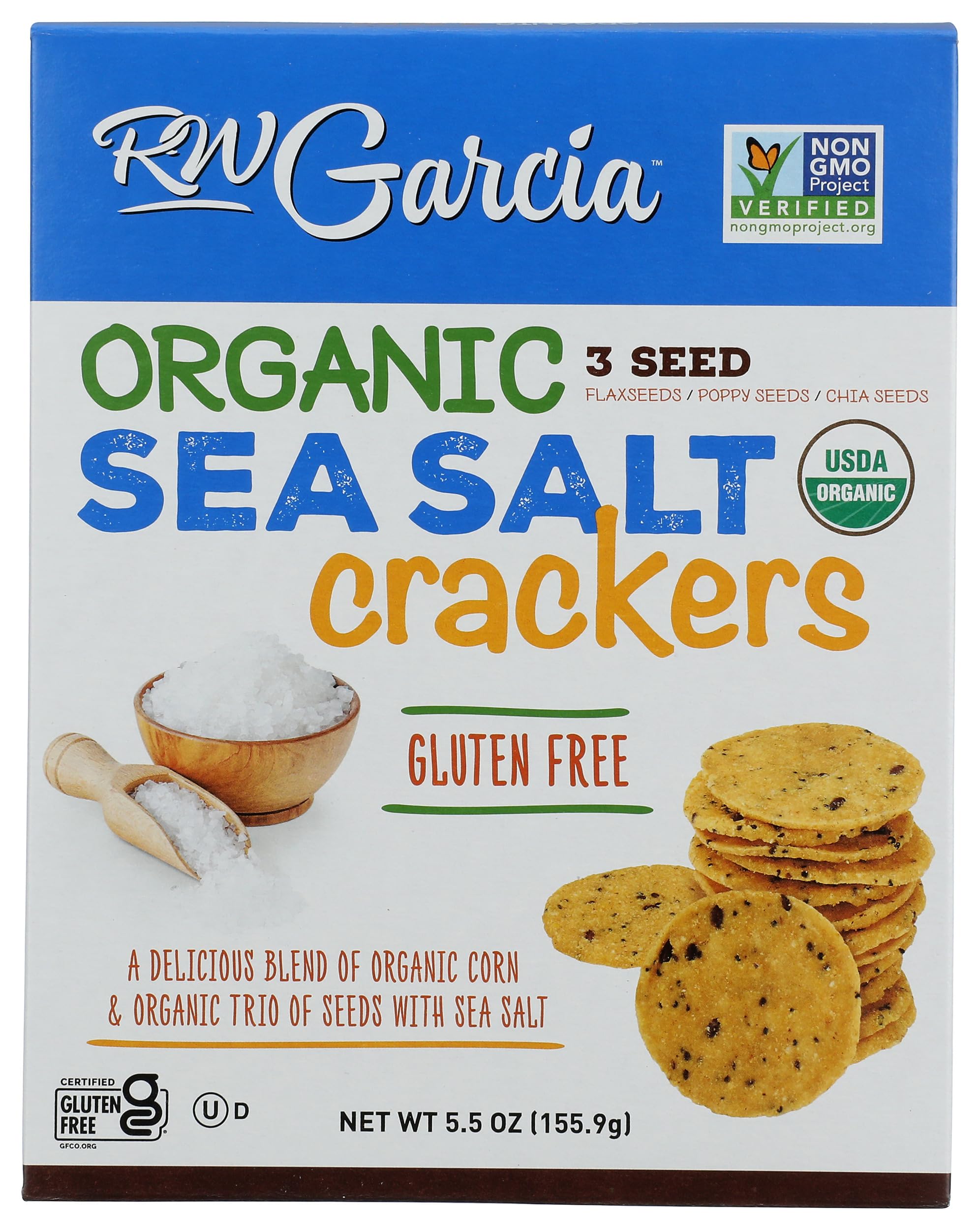 RW GARCIA Organic Sea Salt 3 Seed Crackers, 5.5 OZ