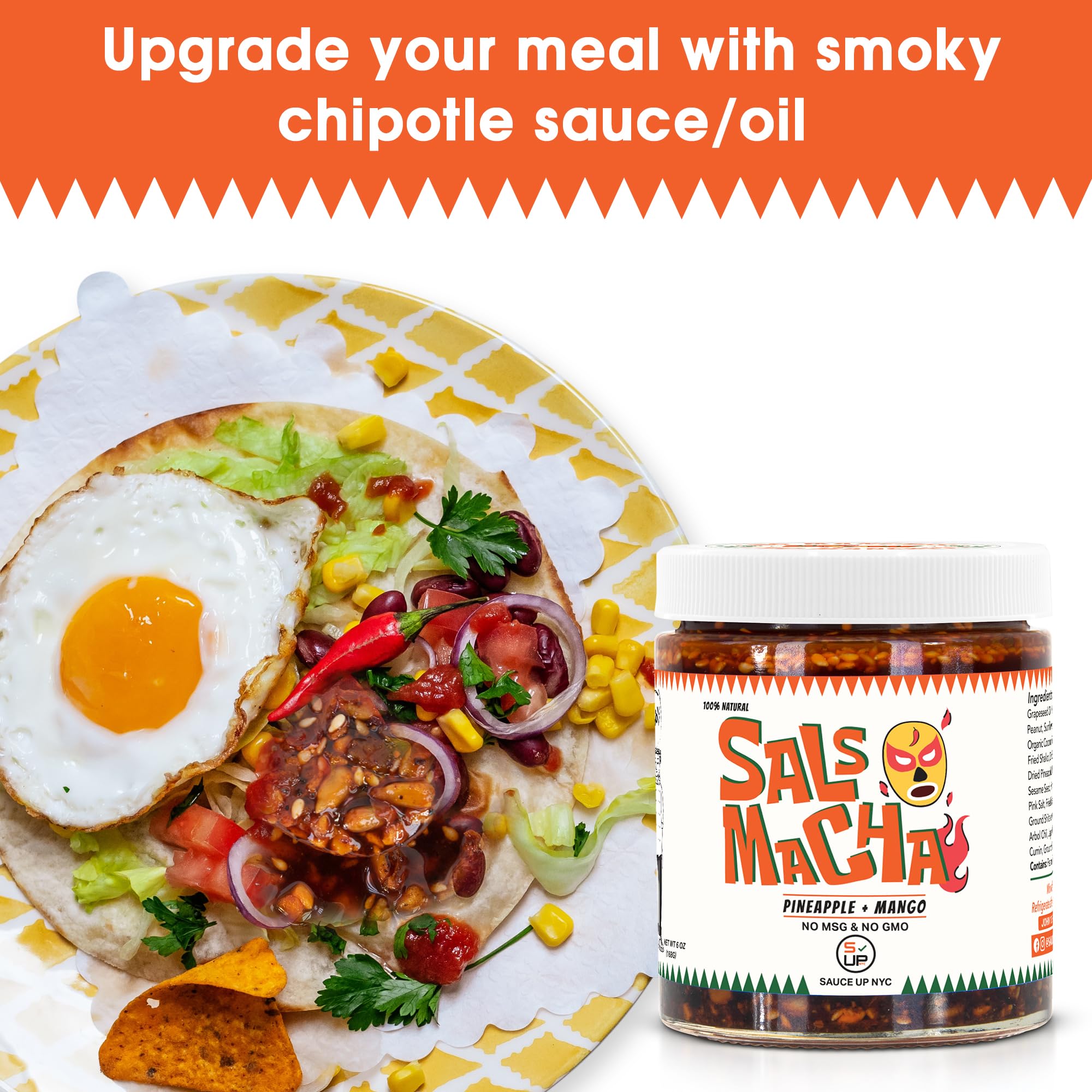 SAUCE UP Pineapple Mango Salsa Macha Chili Oil 6oz | Smoky Mexican Chili Sauce with Nuts and Seeds | Vegan Gluten Free No MSG Keto Friendly | Sweet