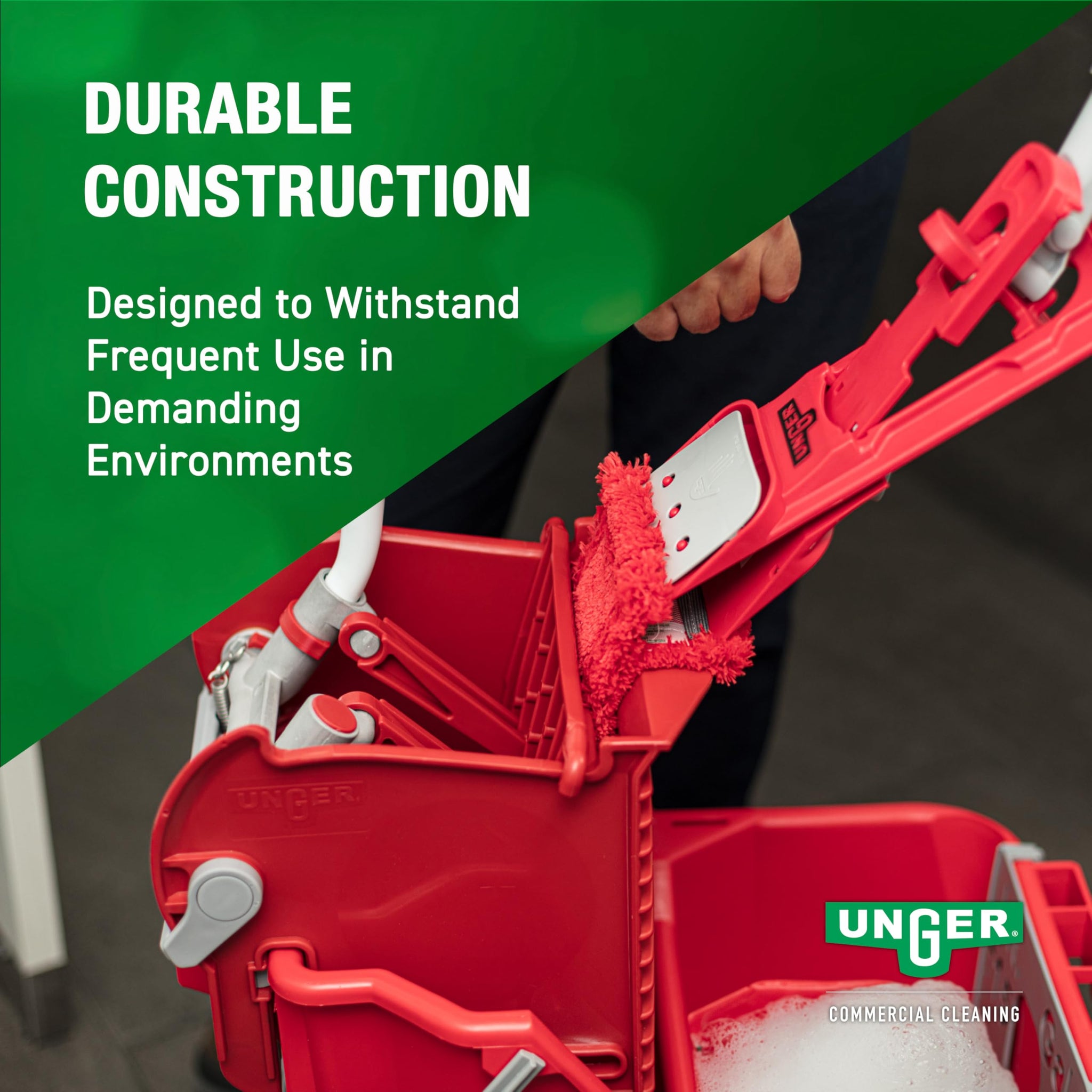 Unger Commercial Restroom Complete Mop Pack with Microfiber Flat Pad and EZ Holder for Hygienic Cleaning, SmartColor System - SMCMR