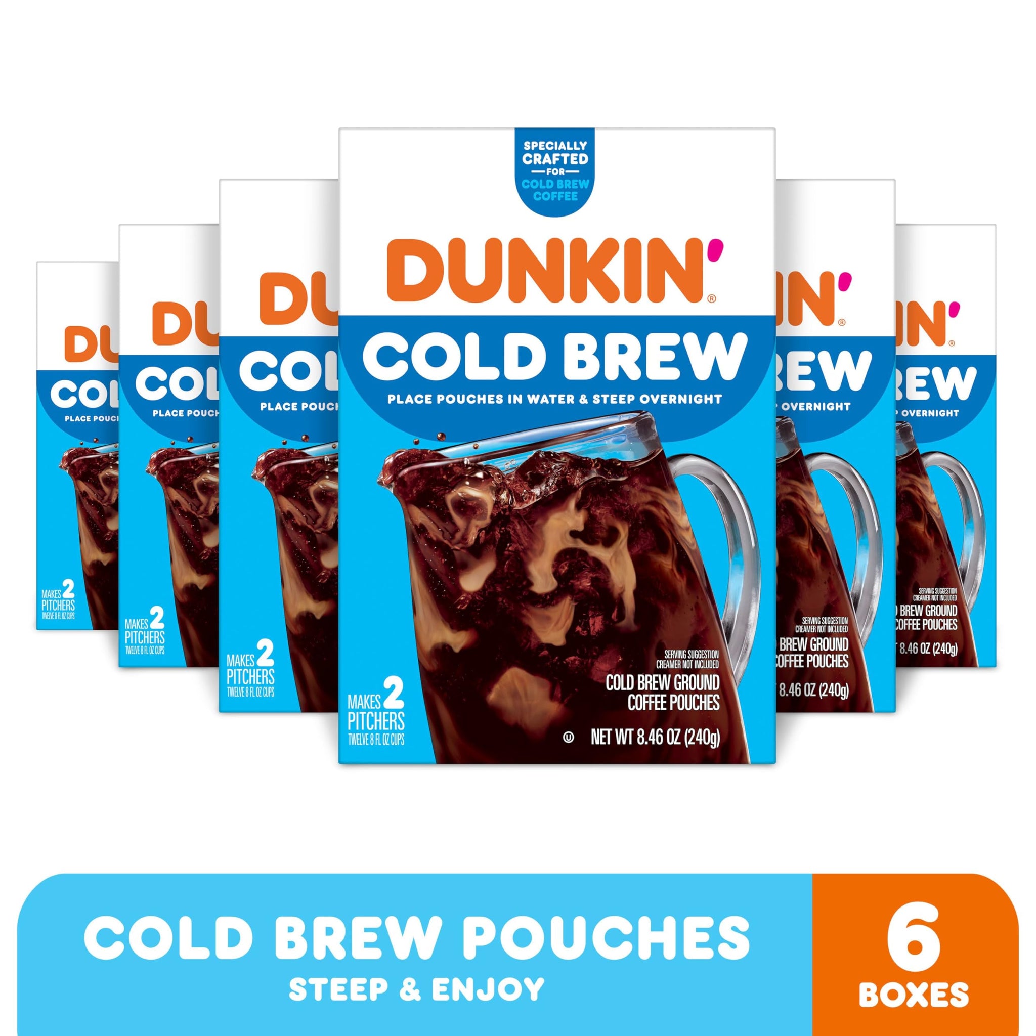 Dunkin’ Cold Brew Ground Coffee Pouches, 8.46 oz. Box, 6 Count