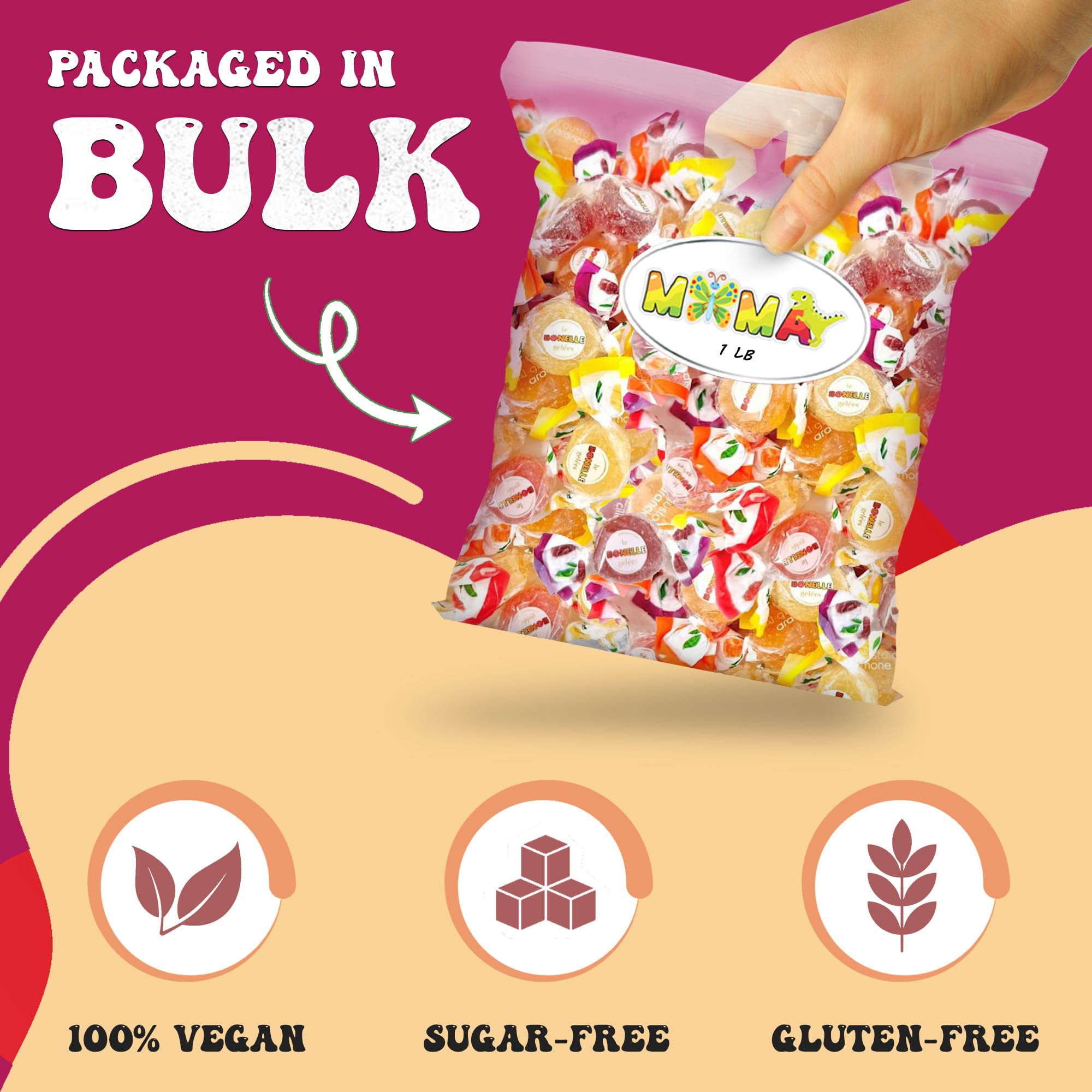 B0nelle Sugar-Free Italian Fruit Jelly Candy - 1 lb Assorted Individually Wrapped Jelly Fruit Candy - Delicious Mima's Summer Mega Sale Treats