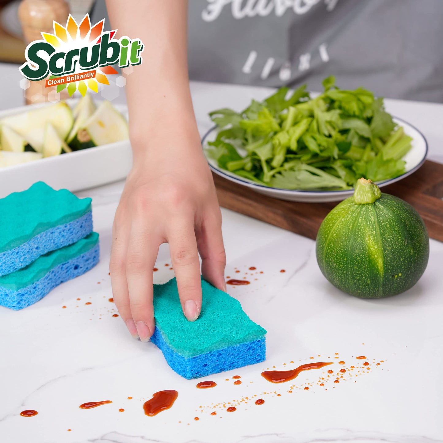 SCRUBIT Multi-Use Scrub Sponge - Non-Scratch Kitchen Sponges for Dishes, Pots & Pans - Heavy Duty & Odor-Free Rippled Scrubbing Pad, Designed