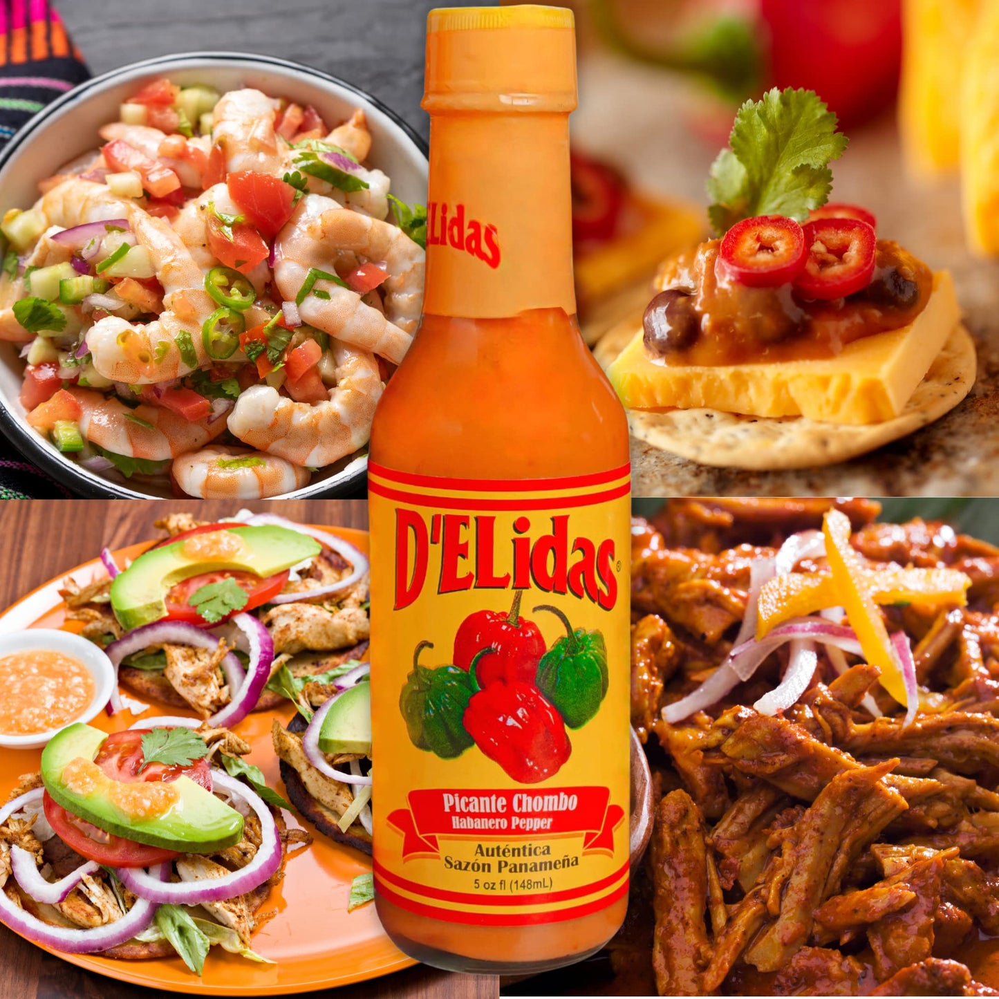 D'ELidas Habanero Hot Sauce, Natural Habanero Pepper Hot Sauce, Chombo Picante Sauce #1 in Panama, Non-GMO, Keto Friendly Food Habanero Sauce, 5 Fl Oz