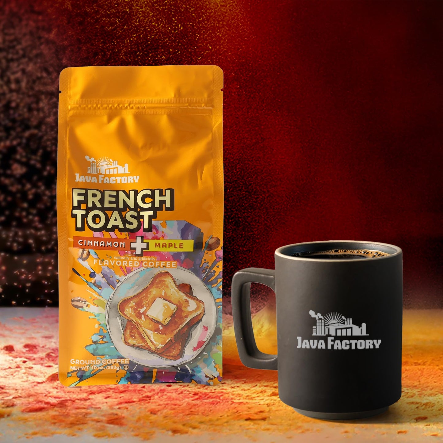Java Factory French Toast Flavored Ground Coffee Bag - Cinnamon and Maple Brew, Made with 100% Arabica Beans - Flavor Enhanced, 10 Oz