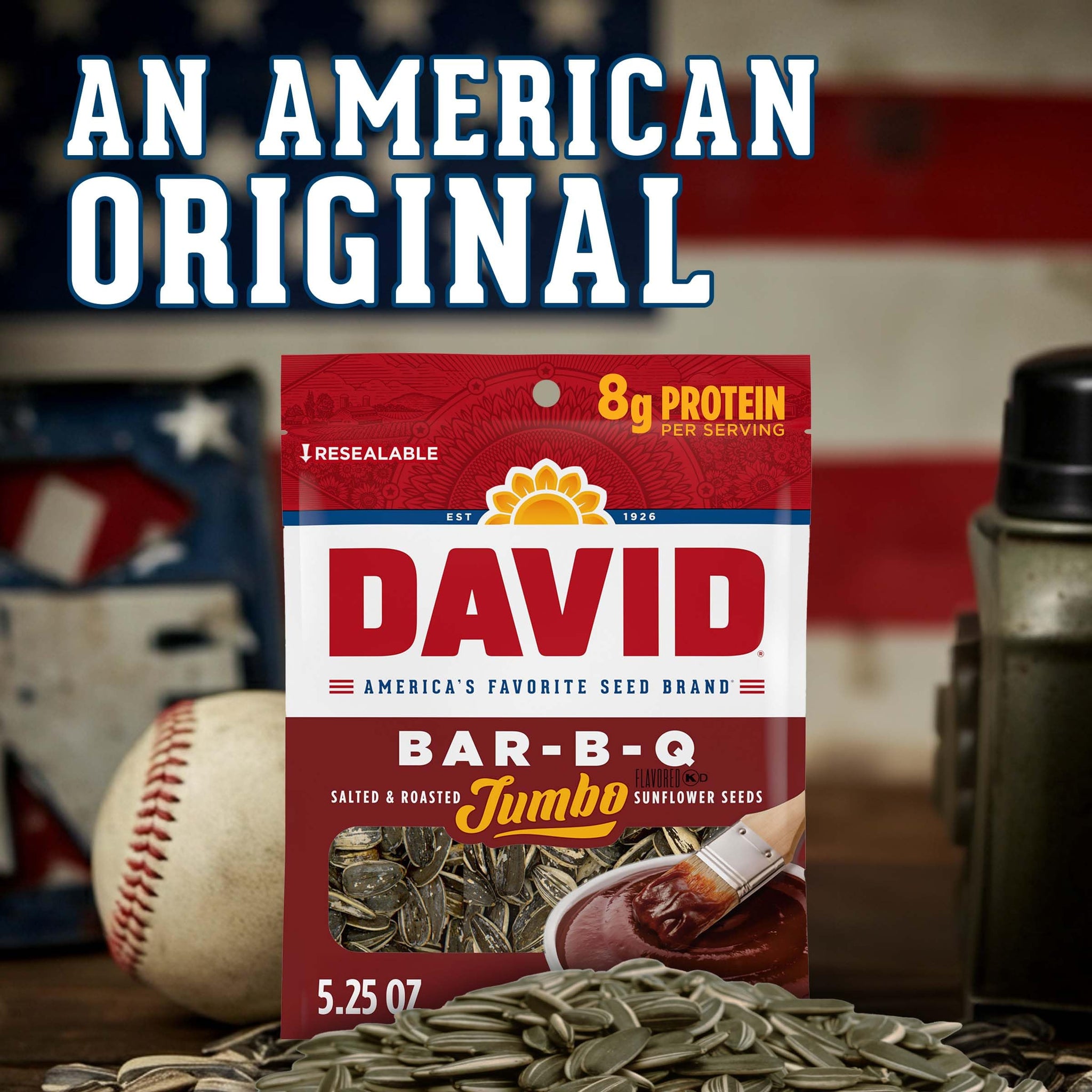 DAVID SEEDS Roasted and Salted Bar-B-Q Jumbo Sunflower Seeds, 5.25 oz, 12 Pack