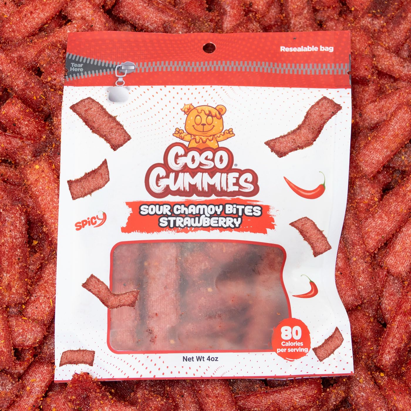 Goso Gummies Sour Strawberry Chamoy Strips - 4oz Bag | Tangy Candy With Real Chamoy Flavor | Sour, Spicy, Sweet | TikTok Viral Candy | Premium Gummy