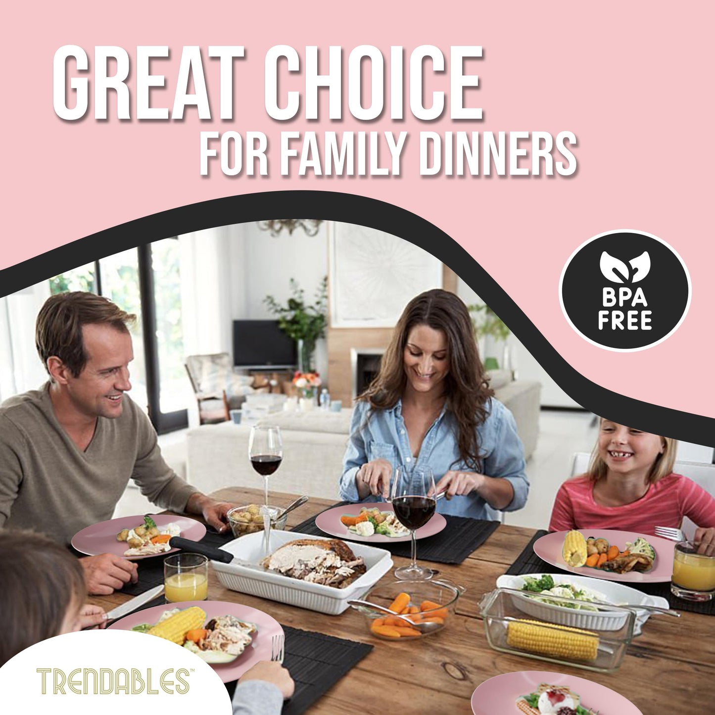 Trendables 120 Pcs Pink Plates Plastic Dinner Plates 60 Guests I 60-10" Heavy Duty Plastic Plates & 60-8" Dessert Plates | Disposable Dinnerware Set |