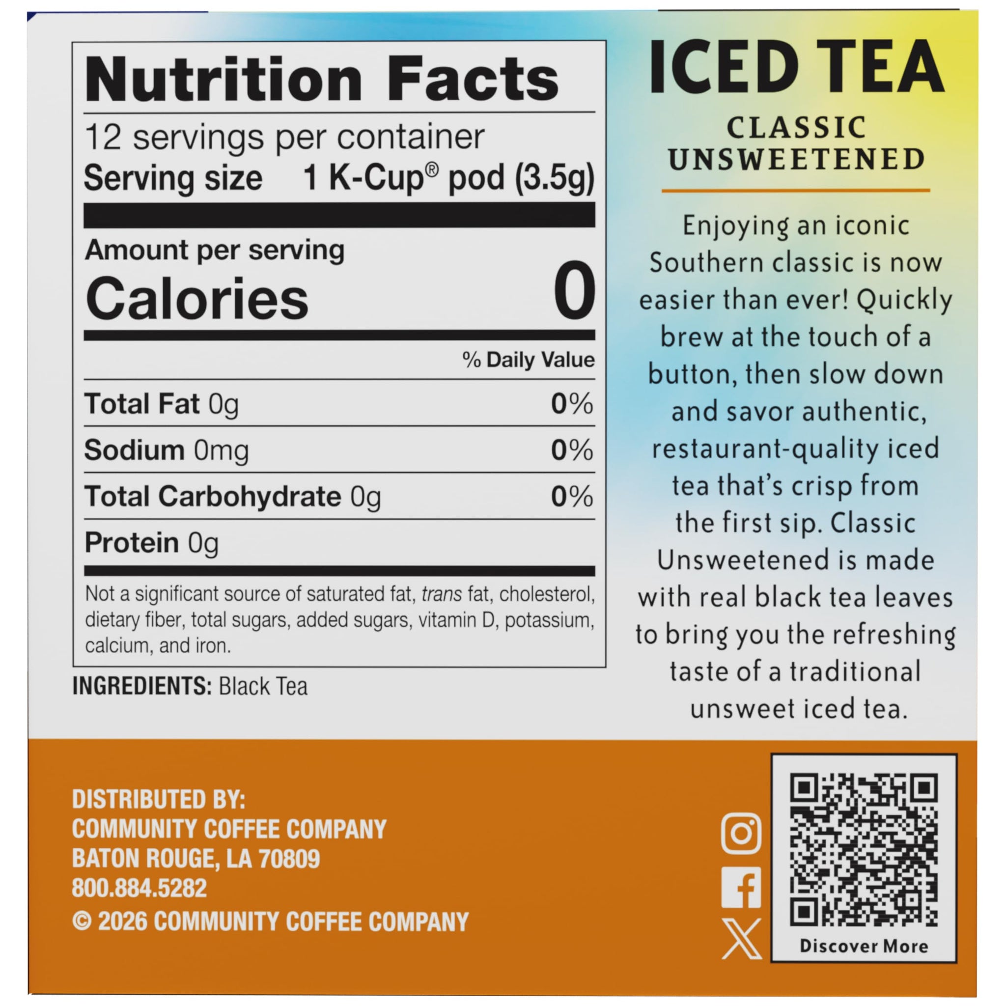 Community Coffee Classic Unsweetened Iced Tea Keurig® K-Cup® Pods 12 Count (Pack of 1)