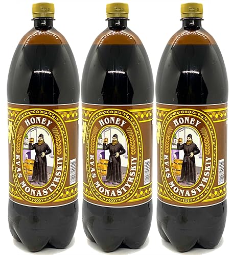 Ukrainian Monastery "Monastyrskiy" Kvas Rye Bread Drink with Honey 67.6 fl oz / 2L - Pack of 3