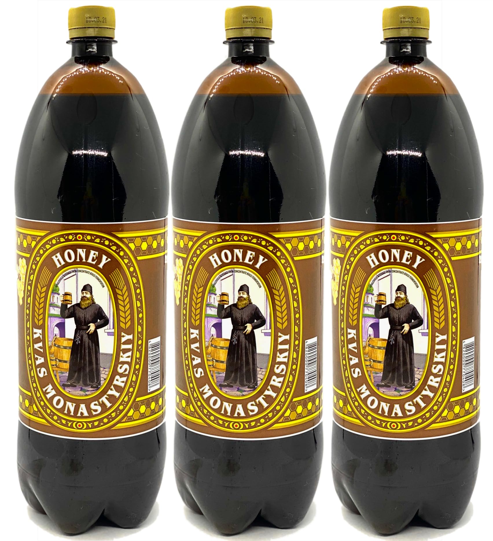 Ukrainian Monastery "Monastyrskiy" Kvas Rye Bread Drink with Honey 67.6 fl oz / 2L - Pack of 3