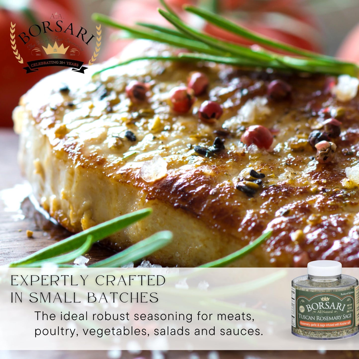 Borsari New Tuscan Rosemary Sage Seasoned Salt Blend - Gourmet Seasonings With Herbs and Spices - All Natural Seasoning for Cooking (Tuscan Rosemary