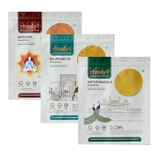 Chaakri Khakhra Roasted Crispies - 3 Pack, Whole Grain, Ready to Eat Savory Snacks, Non-GMO, Vegan (Spicy Mix)