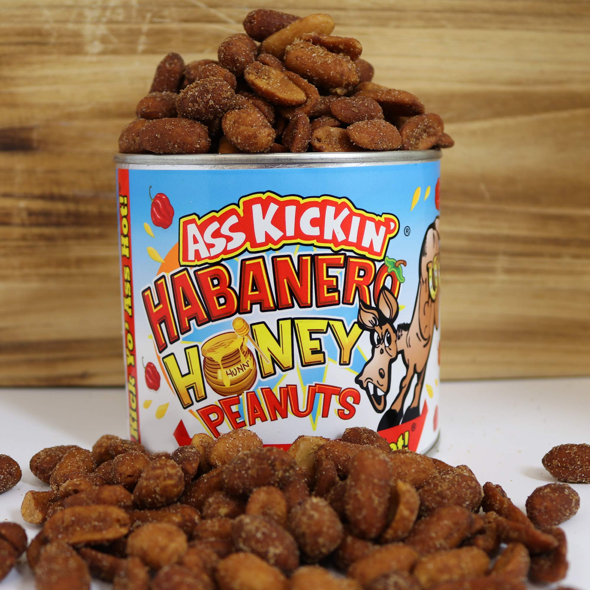 ASS KICKIN' Roasted Spicy Hot Peanuts - 4.25 oz - Ultimate Spicy Gourmet Gift Peanuts - Try if you dare! (Habanero Honey)