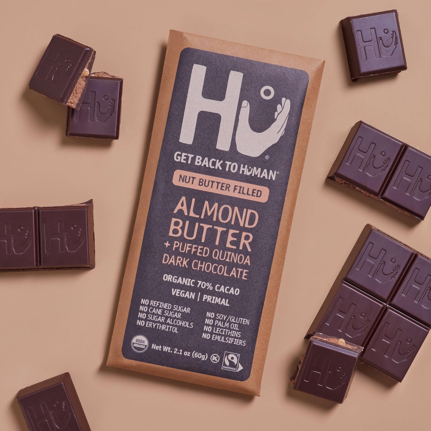 Hu Almond Butter + Puffed Quinoa Dark Chocolate Bar, 2.1 Ounce Bar, 1 Count