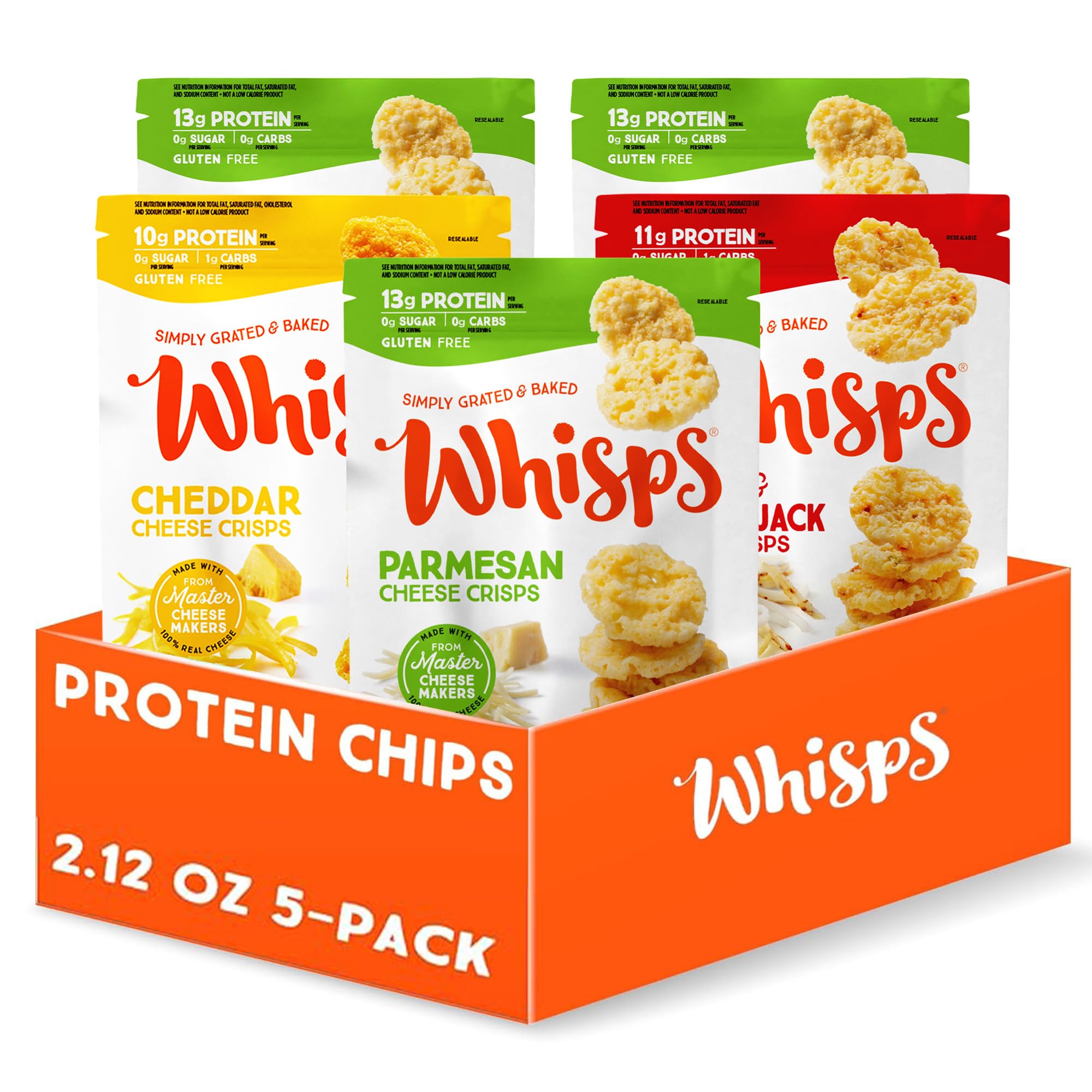 Whisps Cheese Crisps Variety Pack | Protein Chips | Healthy Snacks | Protein Snacks, Gluten Free, High Protein, Low Carb Keto Food | Parmesan