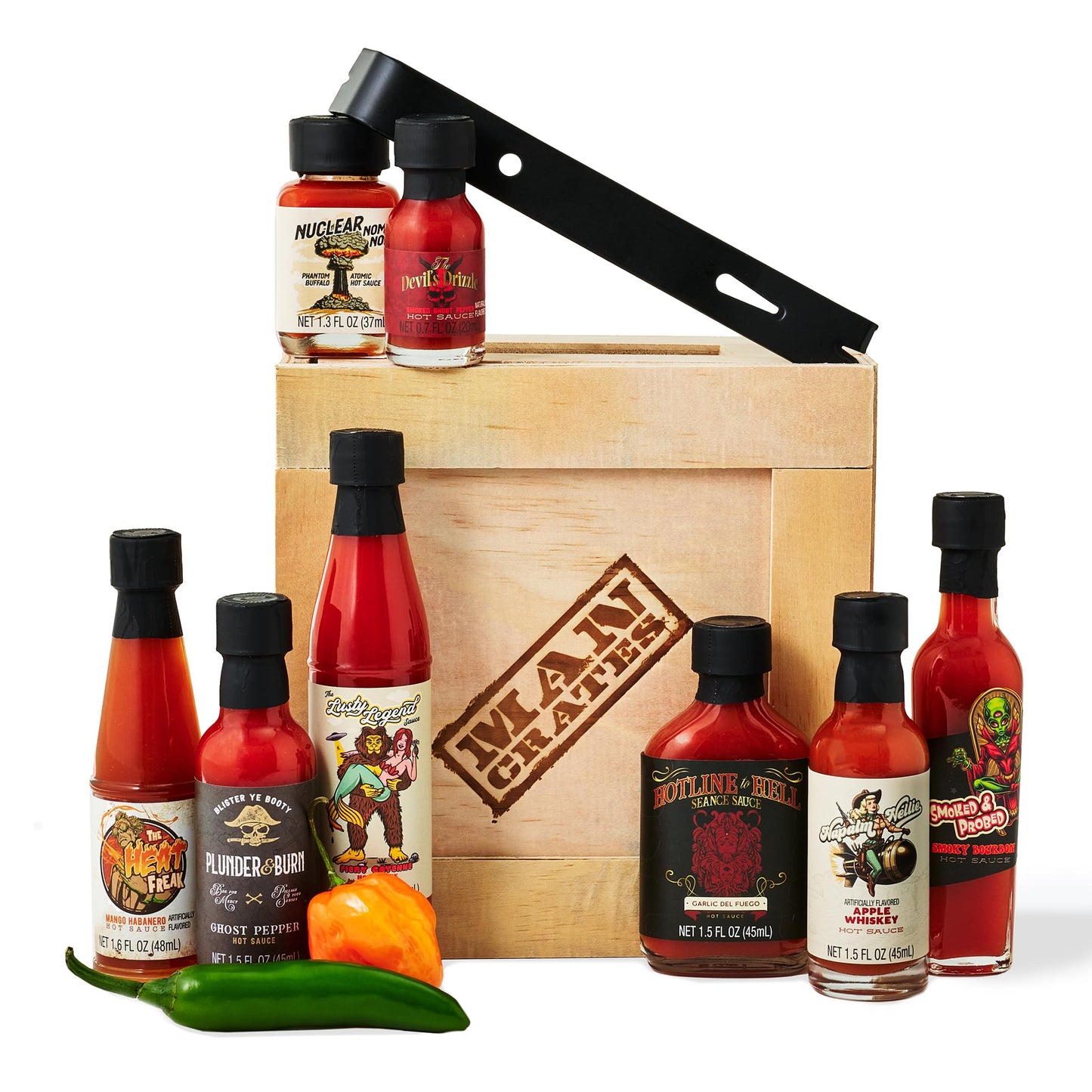 Man Crates, Gourmet Hot Sauce Gift Set for Men - 8-Pack Sampler with Mild to Extreme Ghost Pepper Flavors - Unique Hot Sauce Challenge Gift for Dad