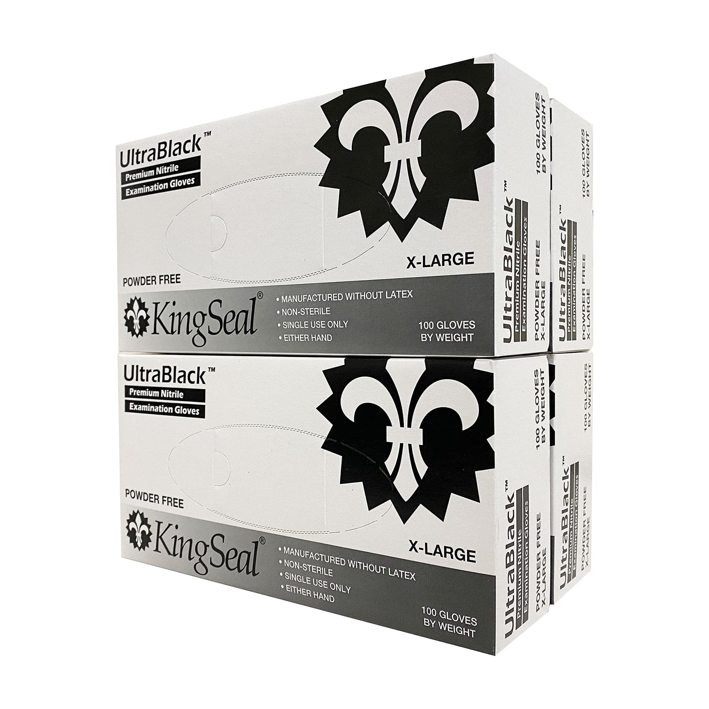 KingSeal UltraBlack X-LARGE Textured Medical Grade Nitrile Gloves, Black, Powder Free, 4 Mils - 4 Boxes of 100 Gloves by Weight (400 Count)
