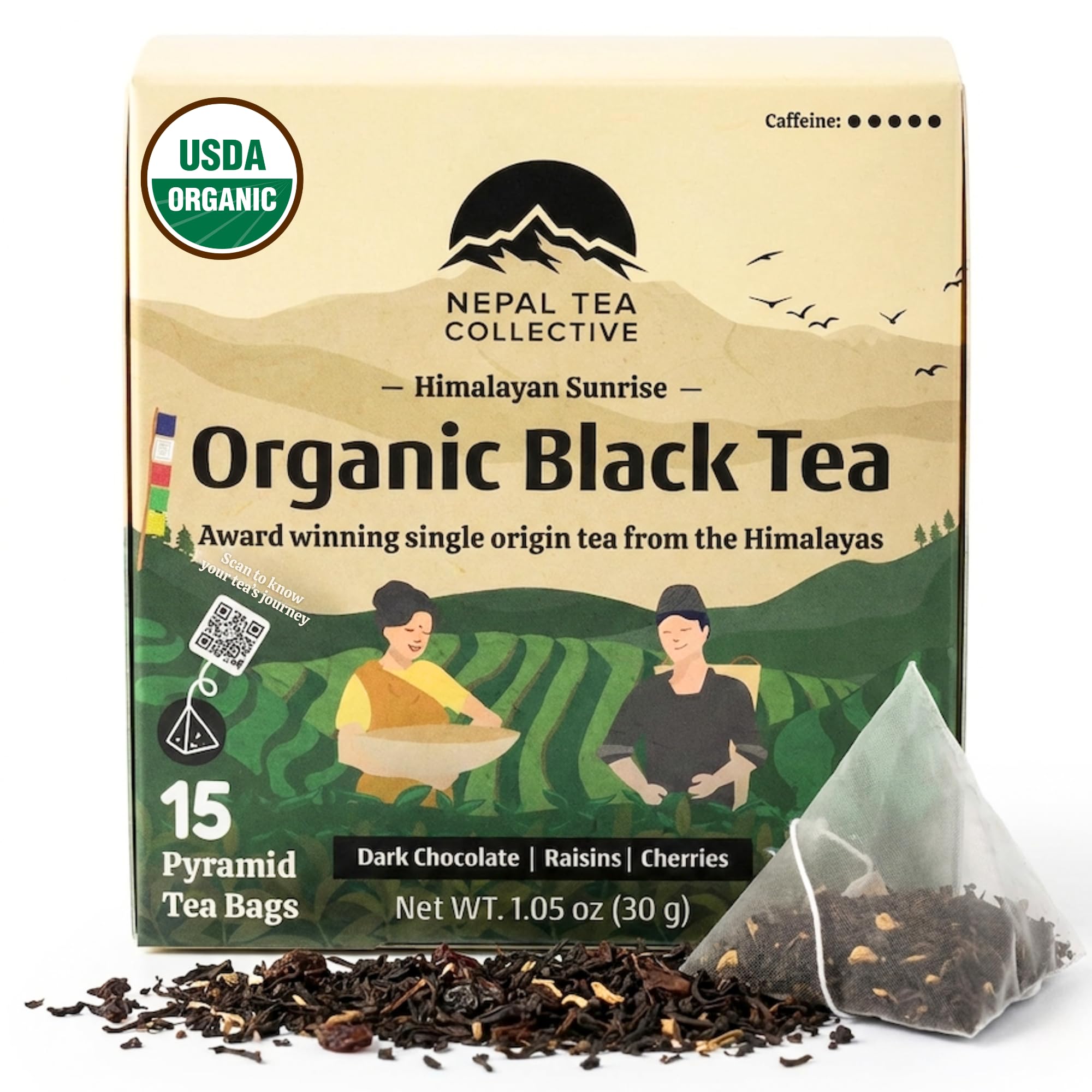 NEPAL TEA Organic Black Tea Bags from the Himalayas - 15 Pyramid Tea Bags, Single Origin from a Family Farm - Black Tea Bags with Loose Leaf Tea