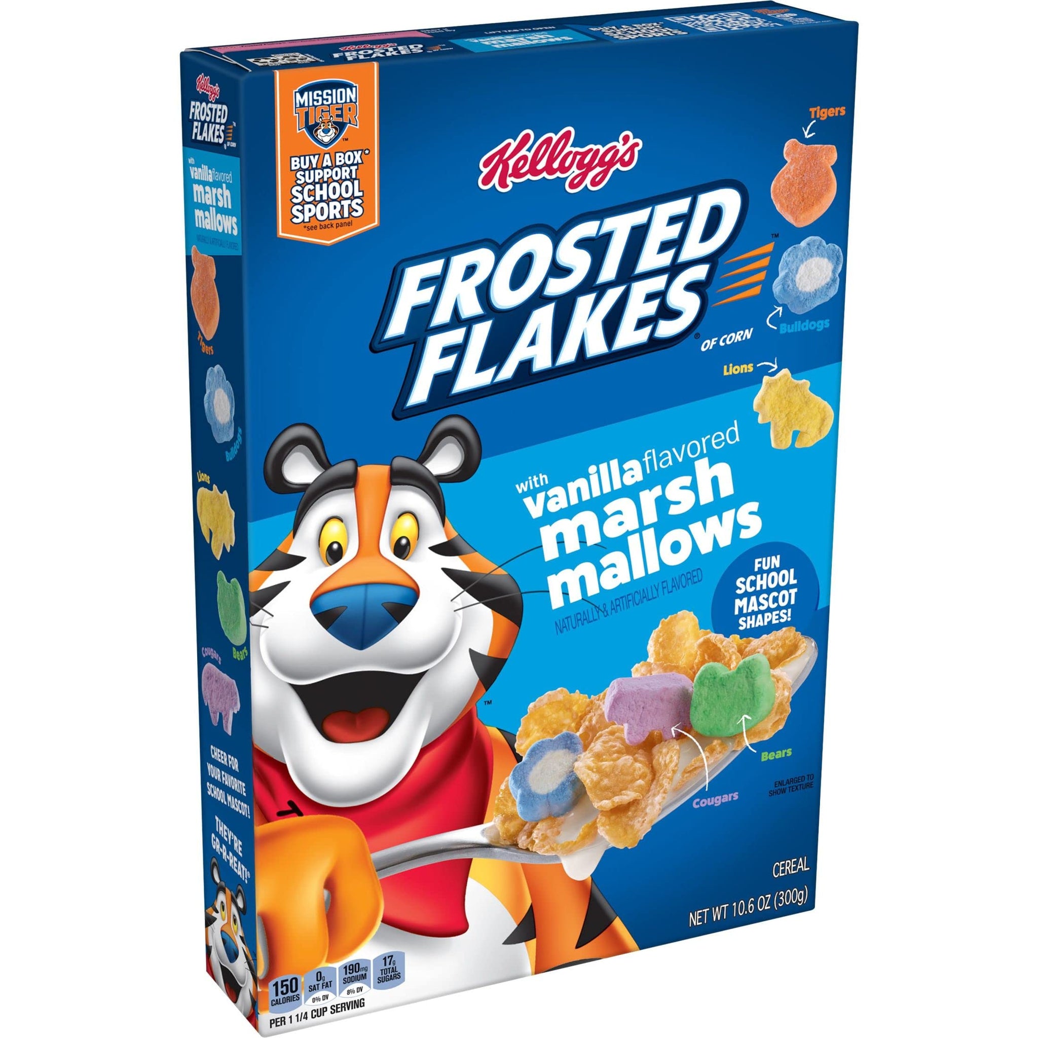 Kellogg's Frosted Flakes Cold Breakfast Cereal, 7 Vitamins and Minerals, Kids Snacks, Original with Vanilla Flavored Marshmallows (10 Boxes)