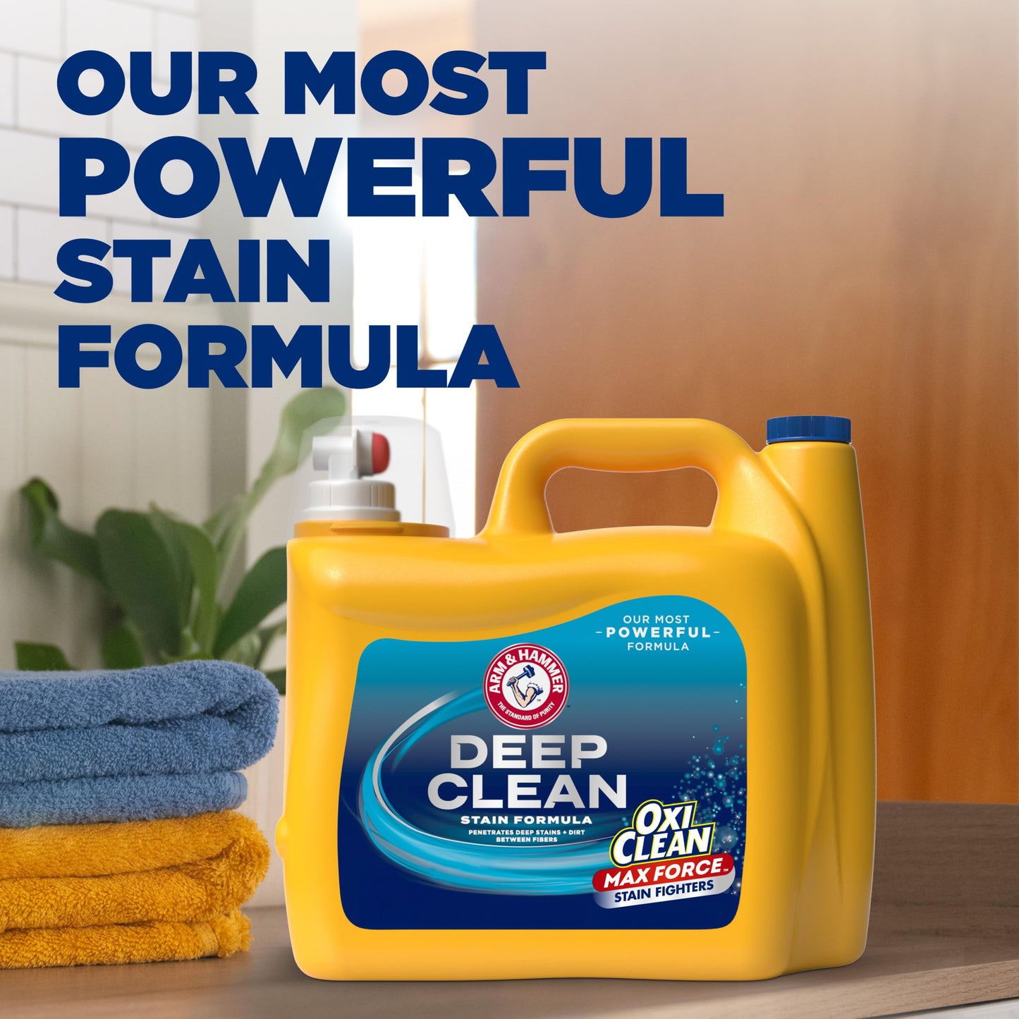 ARM & HAMMER Plus OxiClean Max Force Deep Clean Stain Formula Liquid Laundry Detergent, Sparkling Clean Scent, 150 Fl Oz, 100 Loads