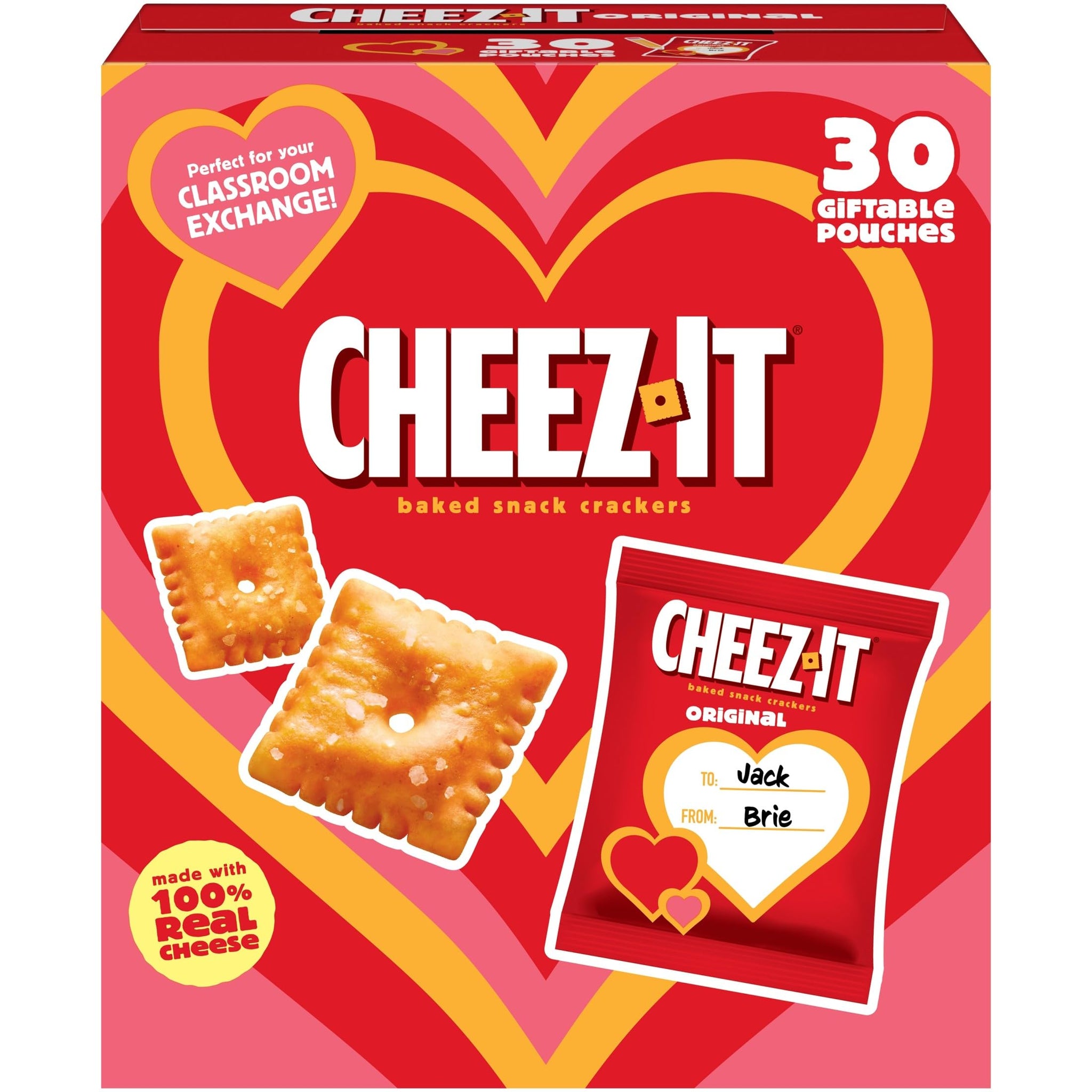 Cheez-It Cheese Crackers, Baked Snack Crackers, Valentine's Day Snacks, Original, 30oz Box (30 Packs)