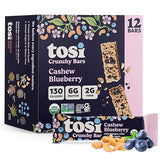Tosi Nut Bars, Cashew Blueberry, Healthy Snacks for Adults & Kids, Plant Based Crunchy Bars (6G Protein), Organic Keto Snacks, Vegan, Gluten & Soy