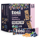 Tosi Nut Bars, Cashew Blueberry, Healthy Snacks for Adults & Kids, Plant Based Crunchy Bars (6G Protein), Organic Keto Snacks, Vegan, Gluten & Soy