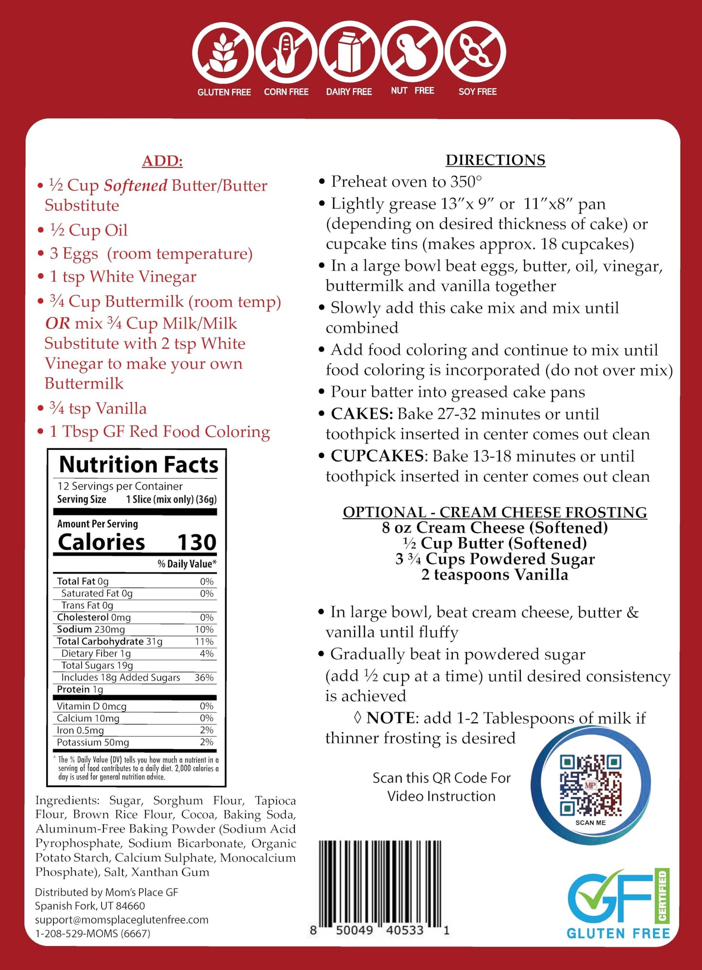 Gluten Free Red Velvet Cake Mix