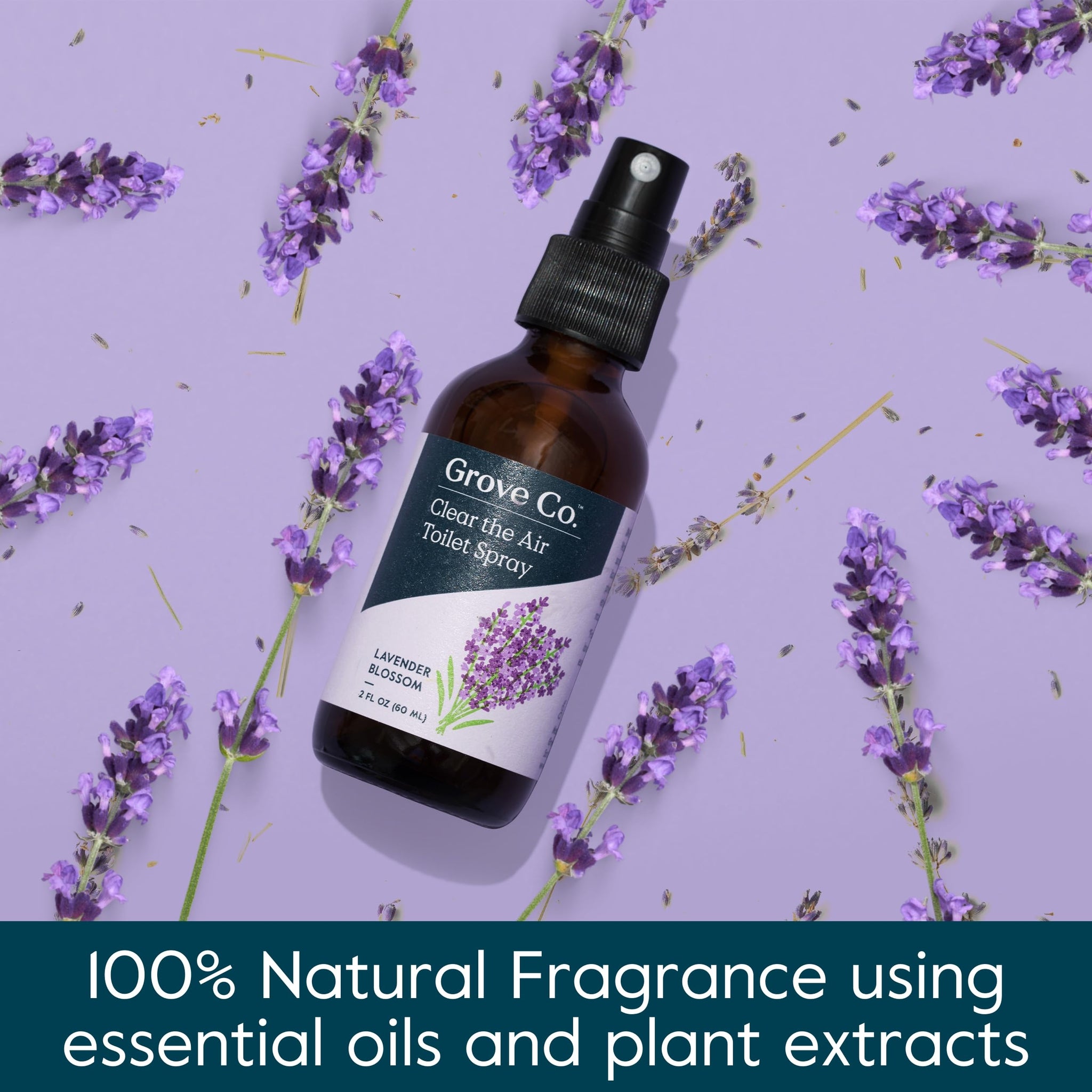 Grove Co. Toilet Spray, Clear the Air Bathroom Spray Air Freshener (2 fl oz) Odor Eliminator for Strong Odor, 100% Natural Lavender Blossom Scent