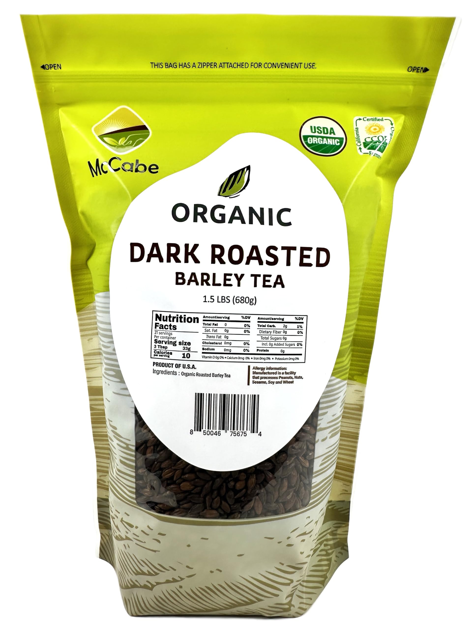 McCabe Organic Dark Roasted Barley Tea - Roast Barley Tea Organic | Rich with Fiber & Minerals | USDA and CCOF Certified | Product of USA | 1.5 Lbs