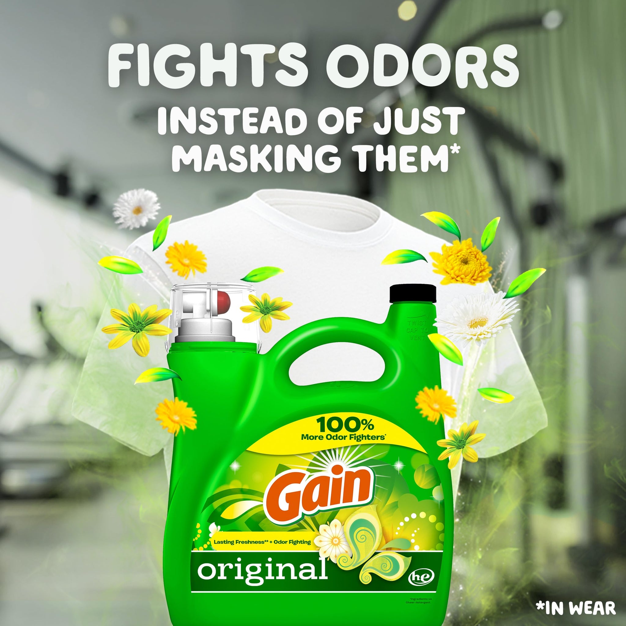 Gain Liquid Laundry Detergent, Original Scent, 154 fl oz, 107 loads, Freshness + Odor Fighting, Laundry Detergent Liquid Soap, HE compatible