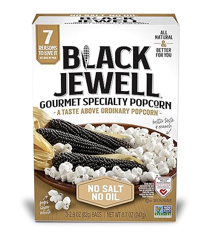 Black Jewell Gourmet Microwave Popcorn, Healthy Popcorn Snack, No Salt No Oil, 8.7 Ounces (Pack of 3)