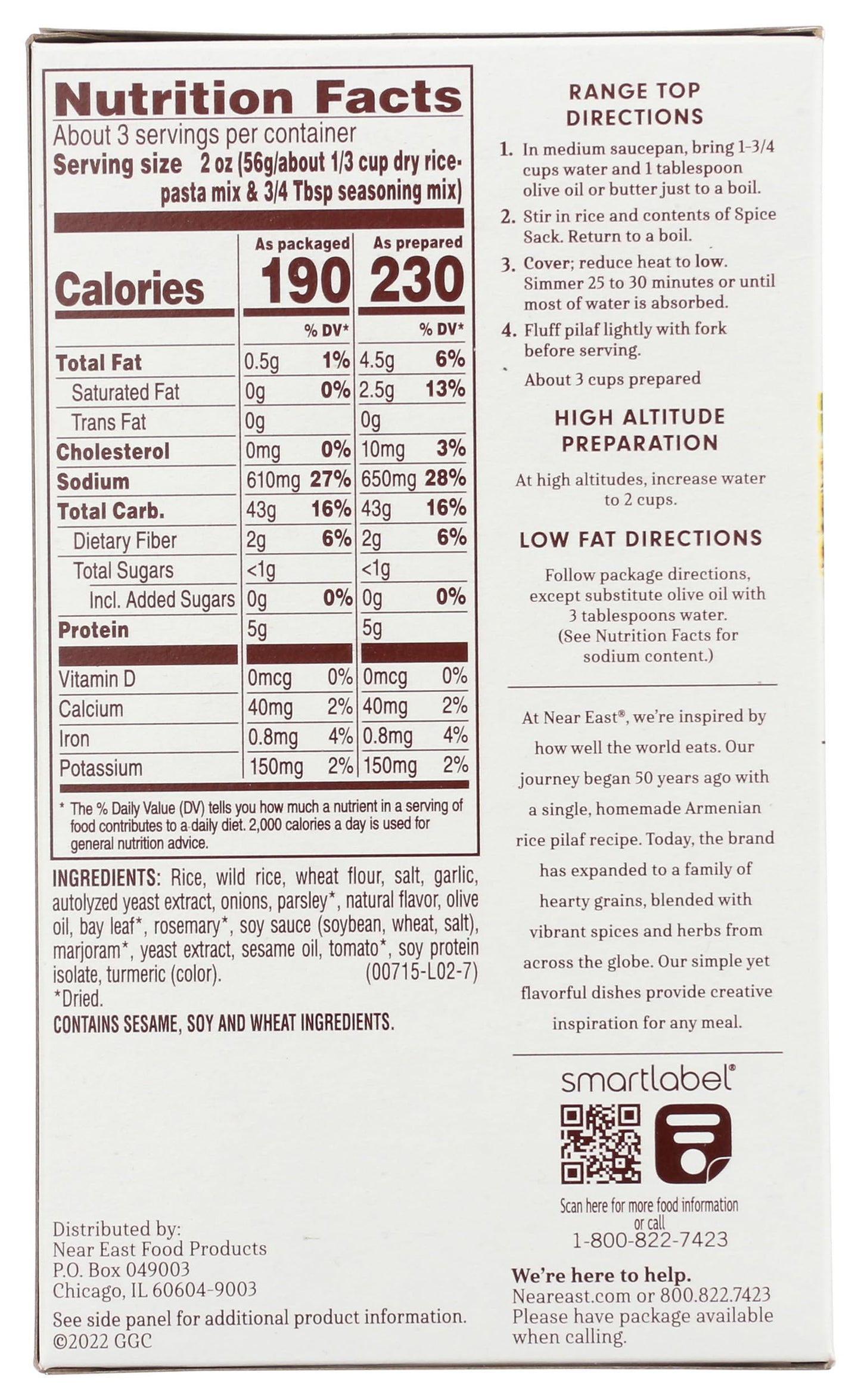 Near East Long Rain & Wild Rice Mix, Garlic & Herb, 5.9oz Boz
