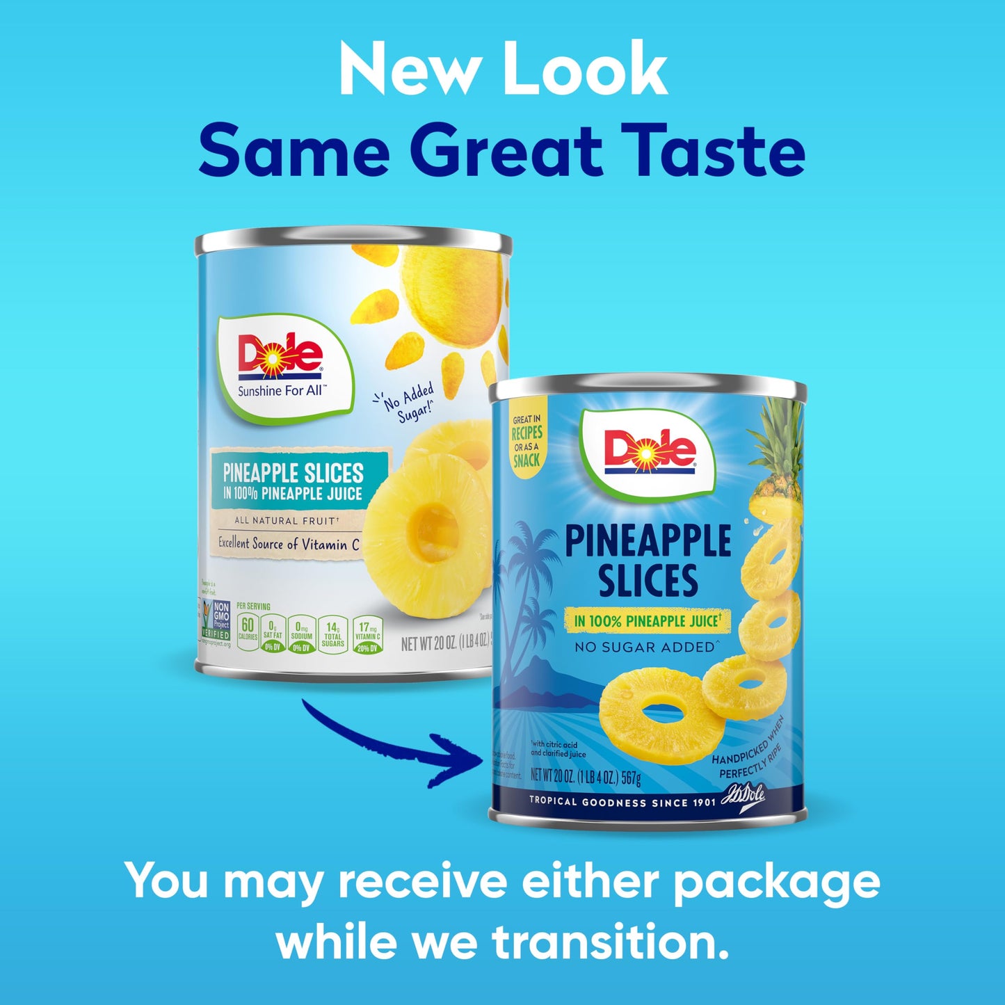 Dole Canned Fruit, Pineapple Slices in 100% Pineapple Juice, Gluten Free, Pantry Staples, 20 Oz, Packaging May Vary