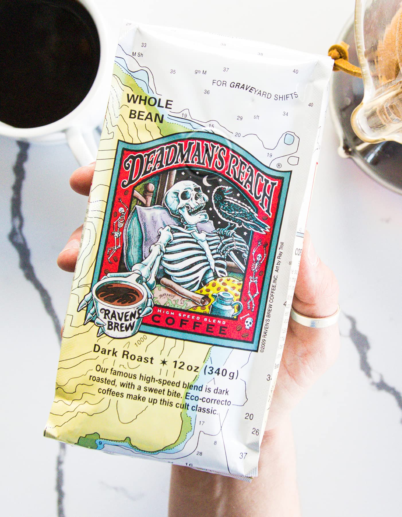 Raven's Brew Coffee High Caffeine Coffee Dark Roast Whole Bean - Deadman's Reach 2-pack of 12oz