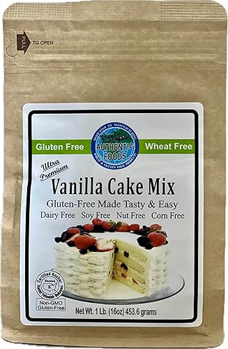 Authentic Foods Vanilla Cake Mix, Gluten-Free, Cupcake Mix, Gluten-Free, Non-GMO Project Verified, Certified Kosher, Non-Dairy, Yellow Cake, Plant Based, Made with Real Tahitian Vanilla, Gum Free,16 Ounces