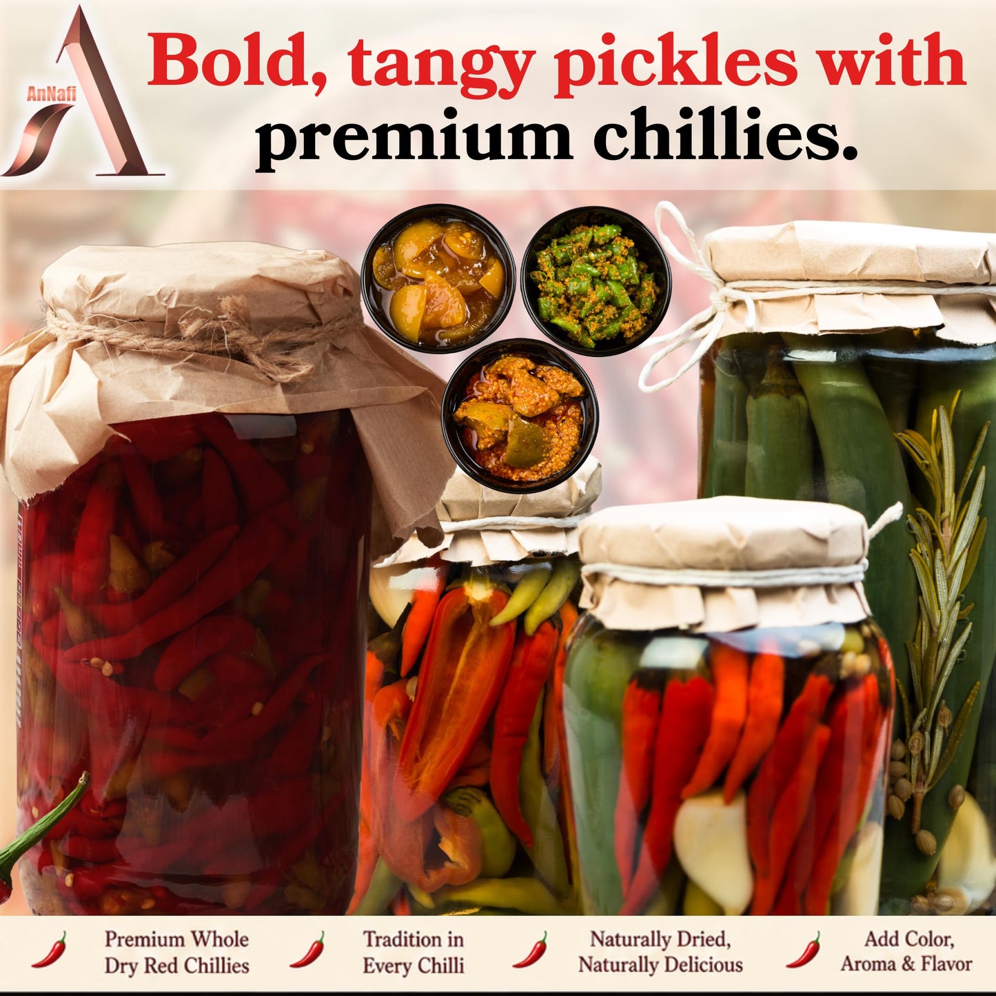 AnNafi® Red Chillies Whole Dry| Mathania Lal Mirch Sabut |Szechuan Red Dried Chilis, Whole Chilli | Thai whole dried chile | Mild Spicy Chinese Chili