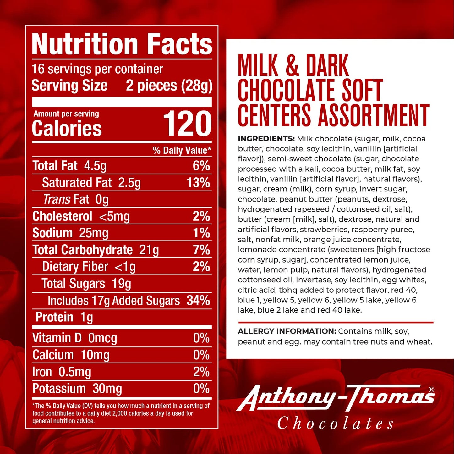 Anthony Thomas, Soft Centers Assortment Chocolate Gift Box, Milk and Dark Chocolate Assortment (32 Count, Milk and Dark Chocolate)