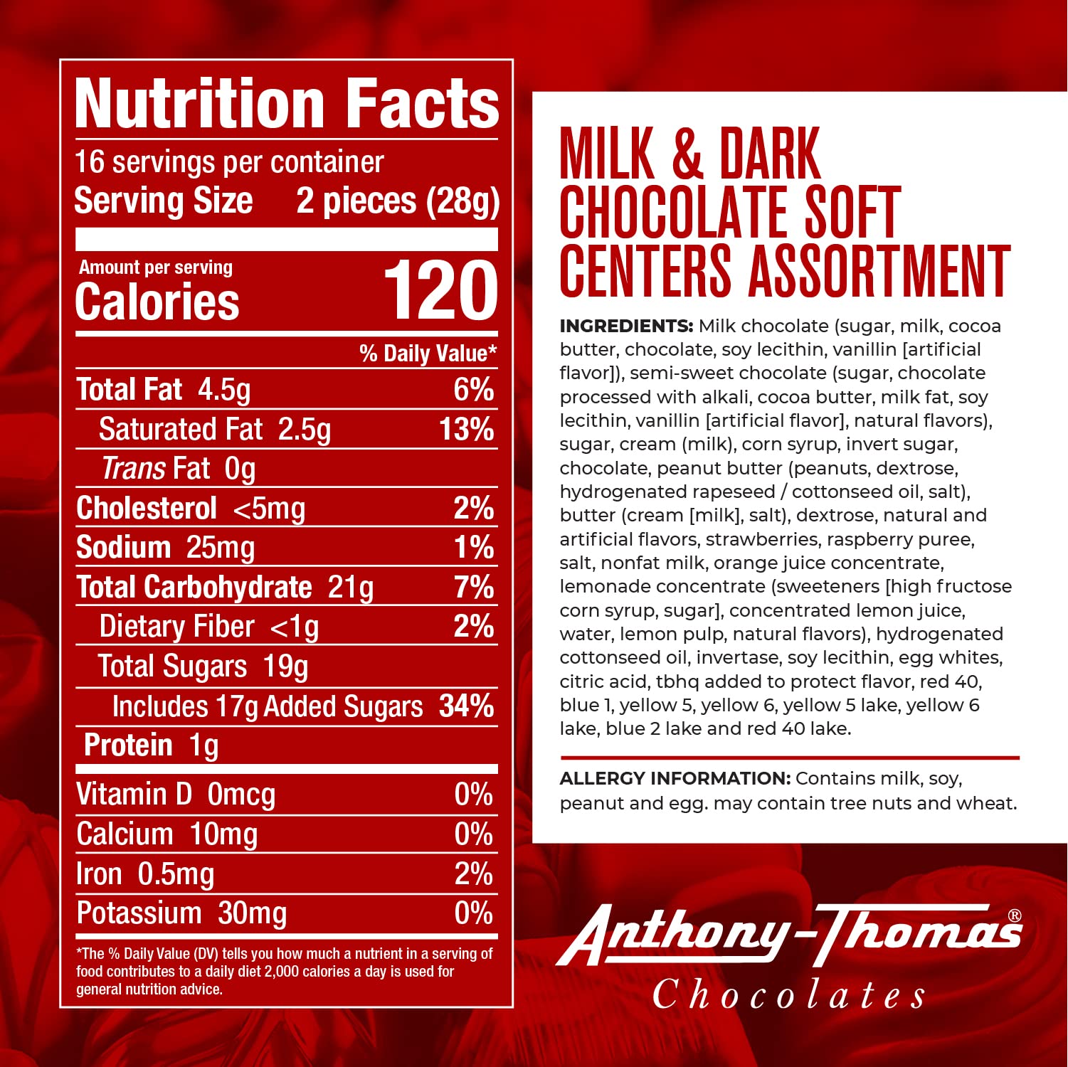 Anthony Thomas, Soft Centers Assortment Chocolate Gift Box, Milk and Dark Chocolate Assortment (32 Count, Milk and Dark Chocolate)