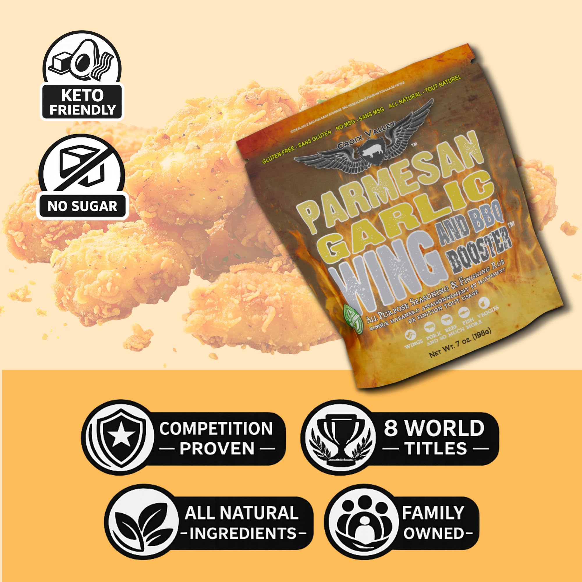 Croix Valley Parmesan Garlic Wing & BBQ Booster™ Garlic Parmesan Wing Seasoning - Dry Rub & Finishing Dust for Wings, Fries & Chicken - 3 Pack (7 oz