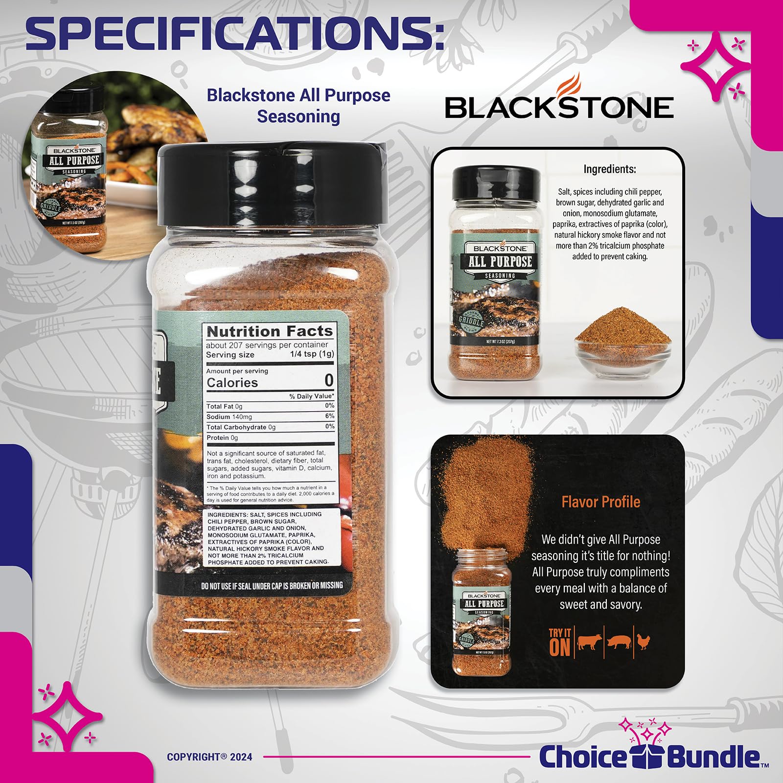 Blackstone All Purpose (AP) & Steakhouse Savory Seasoning - Gourmet Griddle Premium BBQ Barbecue Rub 4 Pk Choice Bundle (29.2 oz) + BBQ Guide & Opener