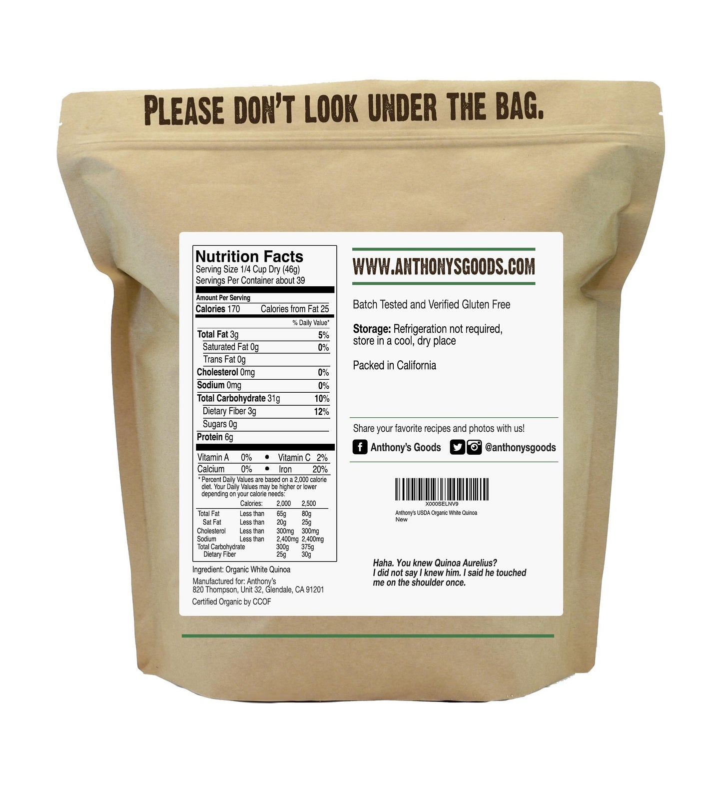 Anthony's Organic White Whole Grain Quinoa, 4 lb, Gluten Free & Non GMO