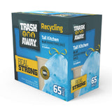 Trash Away Heavy Duty Recycling Drawstring Bags | Tall & Strong Bags for Home & Kitchen - (65 Ct, 13 Gallons) Large Trash Bags Paper,| Thick Recycle