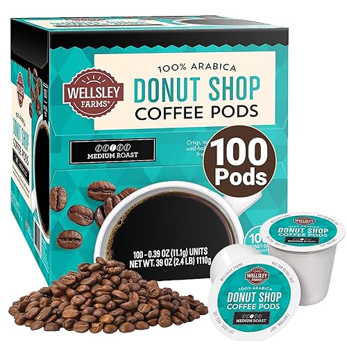 Wellsley Farms Donut Shop Pods | Medium Roast | 100% Arabica | Rich Caramel & Nutty Flavor | Recyclable Single-Serve Pods | Compatible