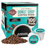 Wellsley Farms Donut Shop Pods | Medium Roast | 100% Arabica | Rich Caramel & Nutty Flavor | Recyclable Single-Serve Pods | Compatible